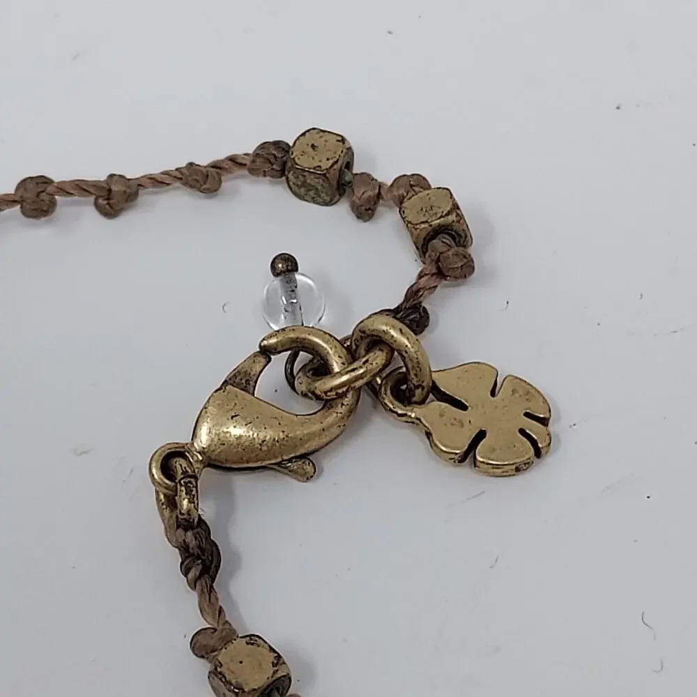 Lucky Brand Pendant Necklace Aged Gold Tone Stone Metal Rhinestone Charms Boho